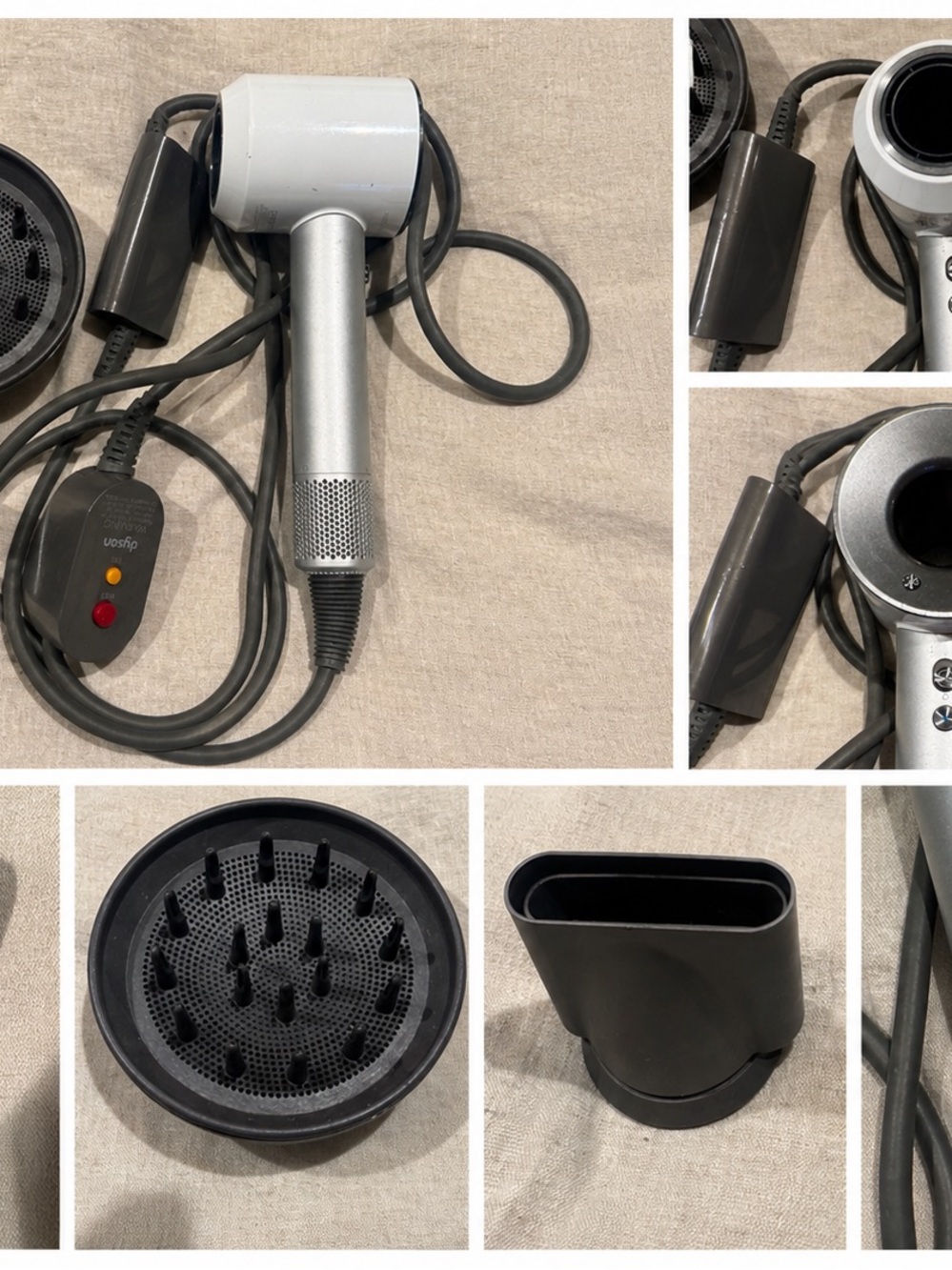 Dyson Supersonic Hair Dryer – White/Silver | 2 Attachments | Works Perfectly